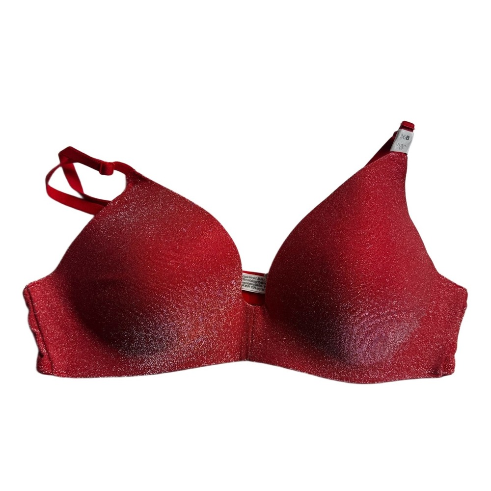 Victoria's Secret PINK Wireless Push-Up Bra 36B Red Shimmer Sparkle NWT